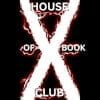 A stylized image of the words "House of X Book Club" with the large white "X" slashing across a black background and the other words framing it
